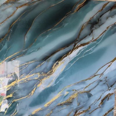 Panneau PVC marbre brillant – Bleu-vert et or