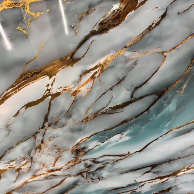 Panneau PVC marbre brillant – Bleu-vert et or